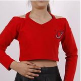 Toontoy Kız Çocuk Gezegen Baskılı Crop Tişört Kırmızı 14 YAŞ
