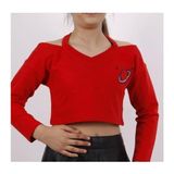 Toontoy Kız Çocuk Gezegen Baskılı Crop Tişört Kırmızı 8 YAŞ