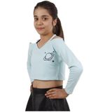 Toontoy Kız Çocuk Gezegen Baskılı Crop Tişört Mint Yeşili 12 YAŞ