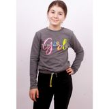Toontoy Kız Çocuk Girl Baskılı Sweatshirt - 10 Yaş - Antrasit Melanj