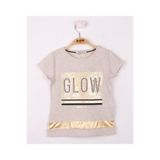 TOONTOY Kız Çocuk Glow Baskılı Tişört Kahve Melanj 7 Yaş, 7 Yaş, 10746-1, Kahve Melanj, Kız çocuk