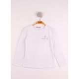 Toontoy Kız Çocuk Göğsü Çiçek Nakışlı T-Shirt Beyaz 8 YAŞ