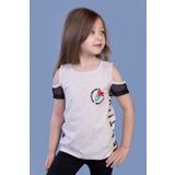 Toontoy Kız Çocuk Göğsü Nakışlı Tişört Kahve Melanj 8 YAŞ