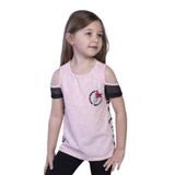 Toontoy Kız Çocuk Göğsü Nakışlı Tişört Pembe Melanj 5 YAŞ