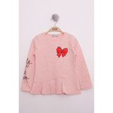 Toontoy Kız Çocuk Göğsü Pullu Fiyonklu Nakışlı T-Shirt - 4 Yaş - Pembe