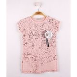 Toontoy Kız Çocuk Göğsü Şerit Aksesuarlı T-Shirt - 6 Yaş - Pembe Melanj