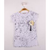 Toontoy Kız Çocuk Göğsü Şerit Aksesuarlı T-Shirt - 7 Yaş - Beyaz