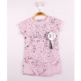Toontoy Kız Çocuk Göğsü Şerit Aksesuarlı Tişört Pembe 6 YAŞ