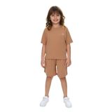 Toontoy Kız Çocuk Göğsü Yazı Baskılı Şortlu Takım Kahve 8 YAŞ