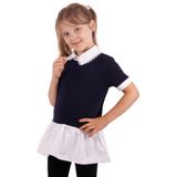 TOONTOY Kız Çocuk Gömlek Yaka Dantel Detaylı Tişört 13-14 Yaş, 13-14 Yaş, 16297-, Lacivert, Kız Çocuklar