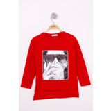 Toontoy Kız Çocuk Gözlüklü Kız Baskılı Sweatshirt - 8 Yaş - Kırmızı