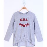 Toontoy Kız Çocuk Grl Power Baskılı T-Shirt - 10 Yaş - Gri Melanj