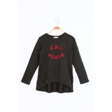 Toontoy Kız Çocuk Grl Power Baskılı Tişört - 10 Yaş - Haki