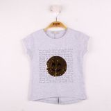 Toontoy Kız Çocuk Gülen Yüz Pullu Nakış T-shirt - 3 Yaş - Gri Melanj