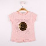 Toontoy Kız Çocuk Gülen Yüz Pullu Nakış T-shirt - 3 Yaş - Pembe