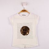 Toontoy Kız Çocuk Gülen Yüz Pullu Nakış T-shirt - 4 Yaş - Ekru