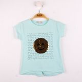 Toontoy Kız Çocuk Gülen Yüz Pullu Nakış T-shirt - 4 Yaş - Mint