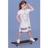 Toontoy Kız Çocuk I Want It All Baskılı Elbise Kahve Melanj 6 YAŞ