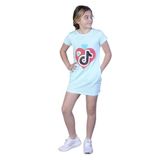 Toontoy Kız Çocuk İki Yanı Cepli Tiktok Baskılı Elbise Mint Yeşili 12 YAŞ