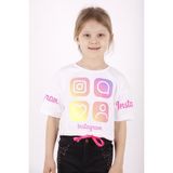 Toontoy Kız Çocuk Instagram Baskılı Crop T-Shirt - 6 Yaş - Beyaz