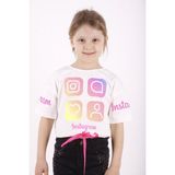 Toontoy Kız Çocuk Instagram Baskılı Crop T-Shirt - 6 Yaş - Ekru
