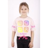 Toontoy Kız Çocuk Instagram Baskılı Crop T-Shirt - 6 Yaş - Pudra