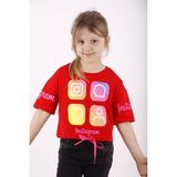 Toontoy Kız Çocuk Instagram Baskılı Crop T-Shirt - 8 Yaş - Kırmızı