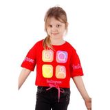 TOONTOY Kız Çocuk Instagram Baskılı Crop Tişört 6 Yaş, 6 Yaş, 11061-, Kırmızı, Kız Çocuklar