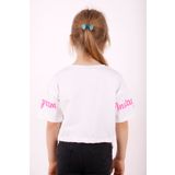 Toontoy Kız Çocuk Instagram Baskılı Crop Tişört Beyaz 6 YAŞ
