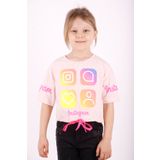 Toontoy Kız Çocuk Instagram Baskılı Crop Tişört Pudra 6 YAŞ