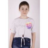 Toontoy Kız Çocuk Instagram Baskılı Göbekten Bağlamalı T-Shirt - 6 - 7 Yaş - Gri Melanj