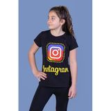 TOONTOY Kız Çocuk Instagram Baskılı Tişört 10-11 Yaş, 10-11 Yaş, 11098-, Siyah, Kız çocuk