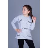 Toontoy Kız Çocuk Jadore Baskılı T-Shirt - 10 Yaş - Gri Melanj