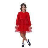TOONTOY Kız Çocuk Kadife Fırfırlı Elbise, 5 Yaş, 24948, Kırmızı, Kız Çocuklar
