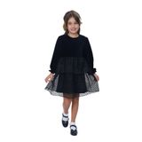 TOONTOY Kız Çocuk Kadife Fırfırlı Elbise, 7 Yaş, 24948, Siyah, Kız Çocuklar