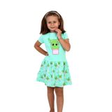 Toontoy Kız Çocuk Kaktüs Baskılı Elbise Mint Yeşili 3 YAŞ