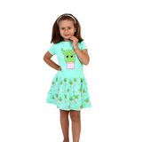 Toontoy Kız Çocuk Kaktüs Baskılı Elbise Mint Yeşili 5 YAŞ
