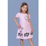 Toontoy Kız Çocuk Kalp Baskılı Taş İşlemeli Elbise Pembe 6 YAŞ