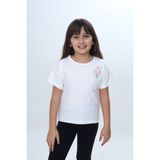 Toontoy Kız Çocuk Kalp Cepli Çiçek Baskılı Tişört - Ekru - 6 Yaş