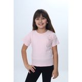 Toontoy Kız Çocuk Kalp Cepli Çiçek Baskılı Tişört - Pudra - 4 Yaş