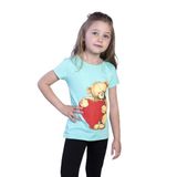 Toontoy Kız Çocuk Kalpli Ayıcık Baskılı Taş İşlemeli Tişört Mint Yeşili 5 YAŞ