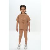 Toontoy Kız Çocuk Kalpli Fiyonk Baskılı Kaprili Takım Kahve 3 YAŞ