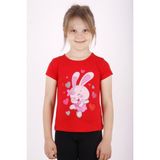 Toontoy Kız Çocuk Kalpli Tavşan Baskılı T-Shirt - 3 Yaş - Kırmızı