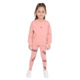 Toontoy Kız Çocuk Kanguru Cepli Nakışlı Taytlı Takım Koyu Pudra 2 YAŞ