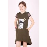 Toontoy Kız Çocuk Kapşonlu Cepli Elbise Haki 7 YAŞ