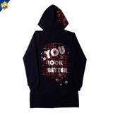 Toontoy Kız Çocuk Kapşonlu Hırka You Luck Better Varak Baskılı Lacivert 12 YAŞ