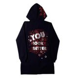 Toontoy Kız Çocuk Kapşonlu Hırka You Luck Better Varak Baskılı Lacivert 14 YAŞ