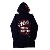 Toontoy Kız Çocuk Kapşonlu Hırka You Luck Better Varak Baskılı Lacivert 8 YAŞ