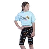Toontoy Kız Çocuk Kapüşonlu Baskılı Biker Taytlı Takım Su Yeşili 6 YAŞ