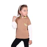 Toontoy Kız Çocuk Kapüşonlu Blok Renkli Sweatshirt Kahverengi 3 YAŞ